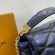 Quilted Rectangular Navy Blue with Gold Chain LV-028