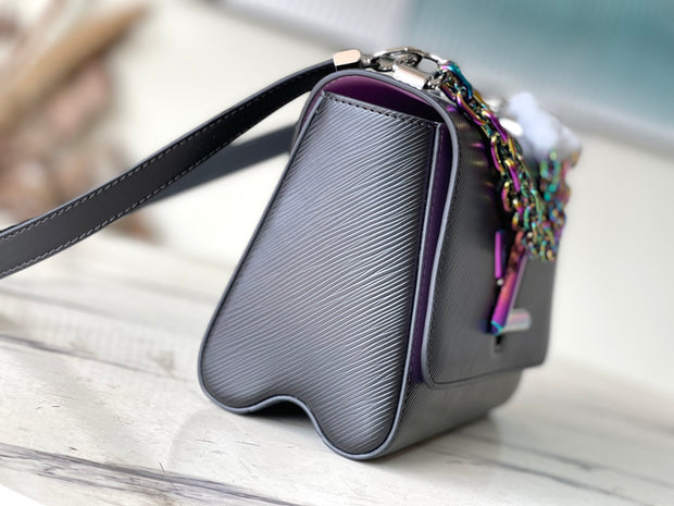 Rectangular Black with Iridescent Chain LV-038