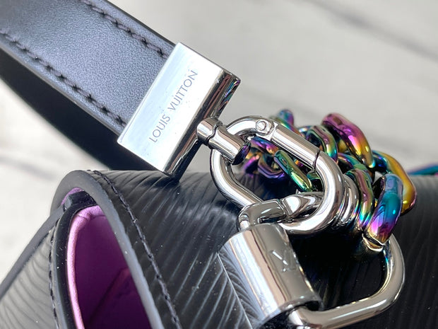 Rectangular Black with Iridescent Chain LV-038