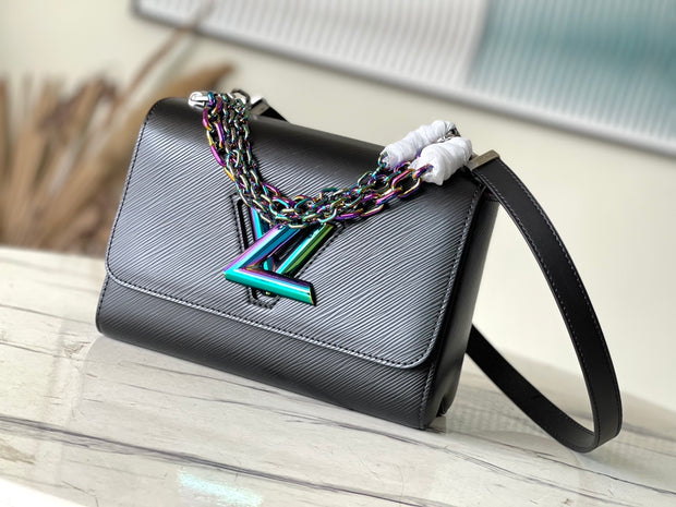 Rectangular Black with Iridescent Chain LV-038