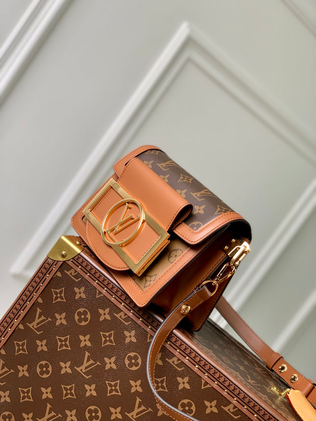 Rectangular Brown with Gold Buckle and Gold Chain LV-039