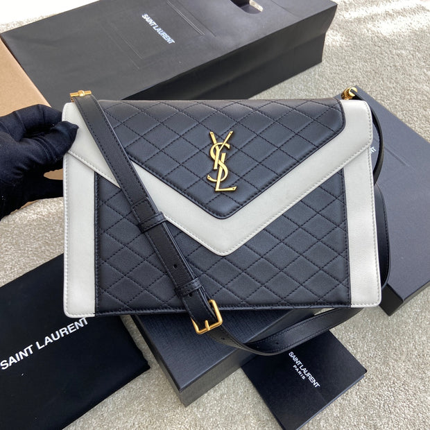 Black and White Quilted Leather with Gold Logo Envelope SL-007