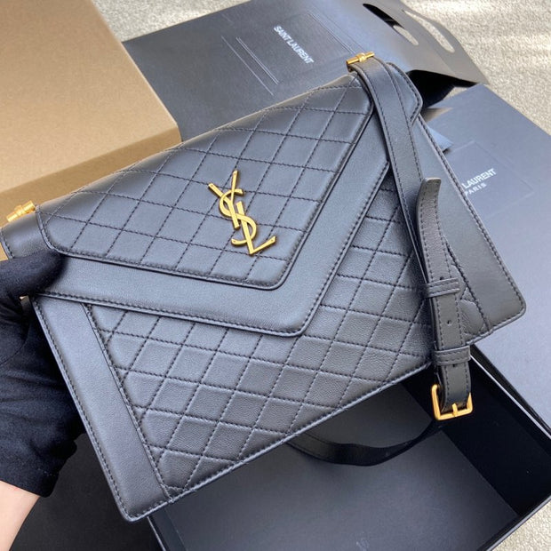 Black Quilted Leather with Gold Logo Envelope SL-008