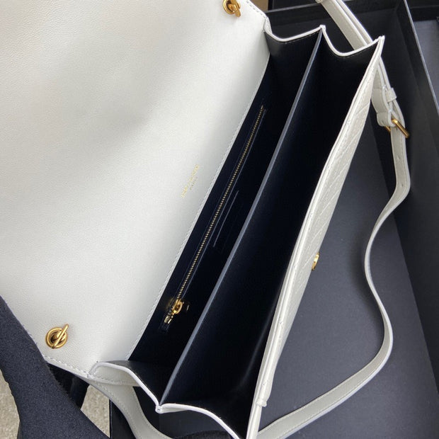 White Quilted Leather with Gold Logo Envelope SL-009