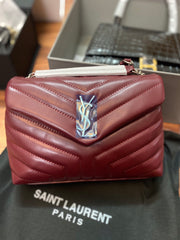 Burgundy Leather with Gold Logo Chevron SL-011