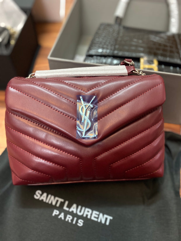 Burgundy Leather with Gold Logo Chevron SL-011