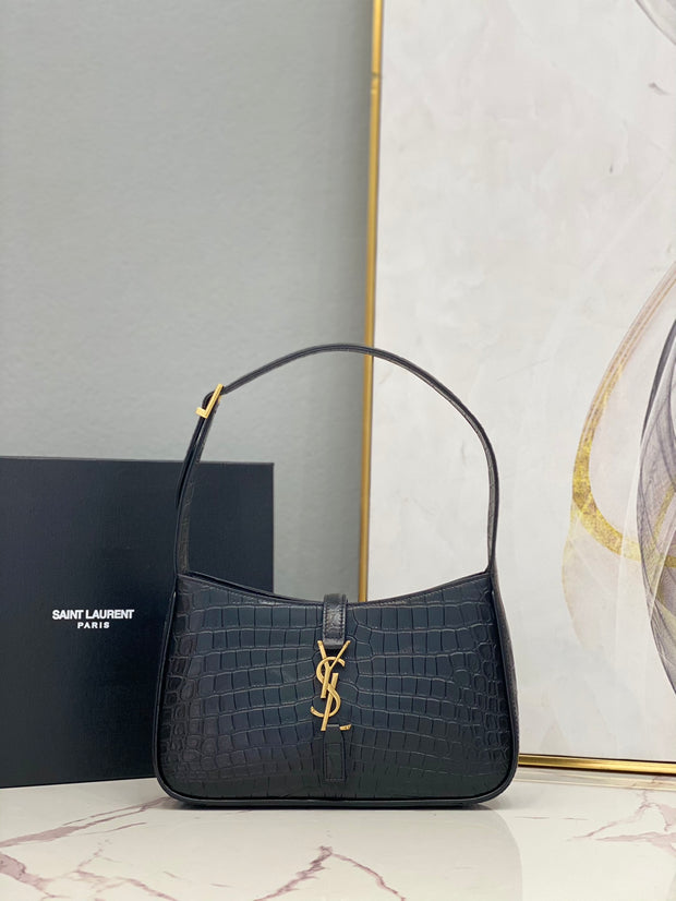 Black Crocodile Leather with Gold Logo Hobo SL-014