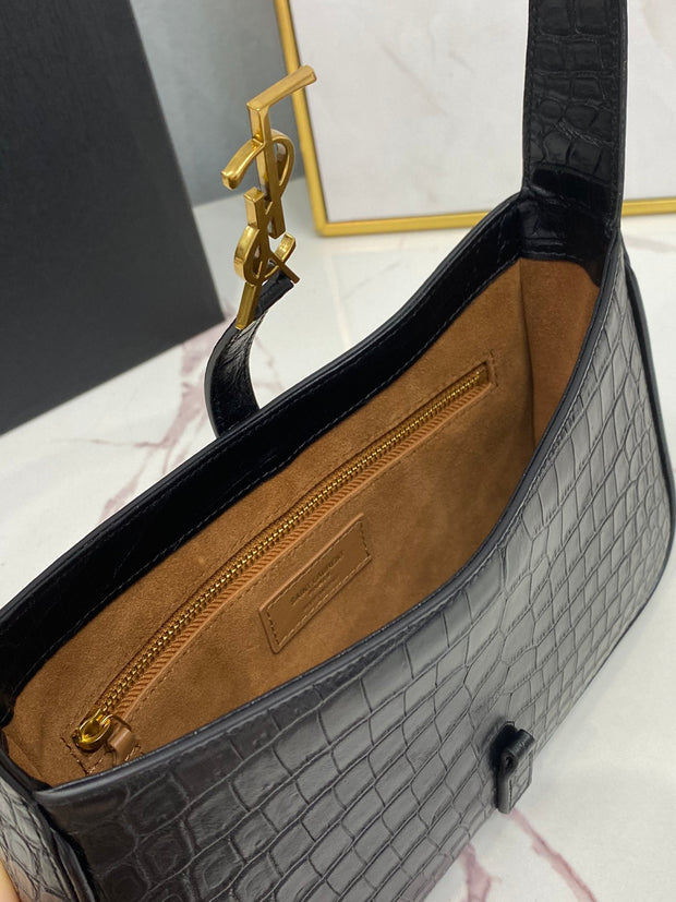 Black Crocodile Leather with Gold Logo Hobo SL-014