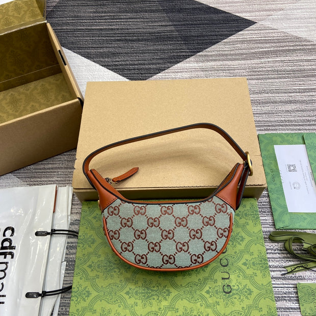 Canvas Shoulder with Belt, Brown and Beige, Crescent Shape GCC-021