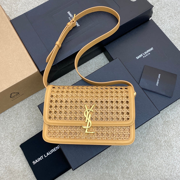 Tan Woven Leather with Gold Logo Flap SL-018