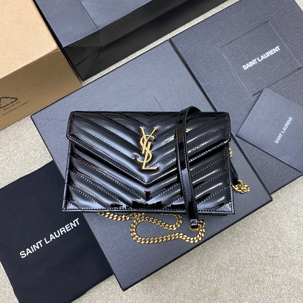 Black Patent Leather with Gold Logo Chevron SL-020