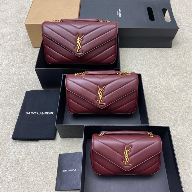 Burgundy Leather with Gold Logo Chevron SL-021