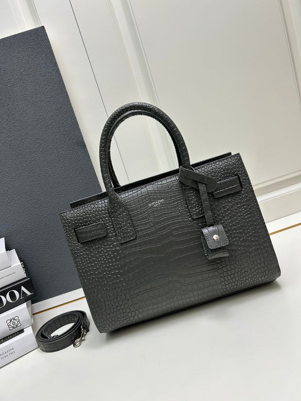 Black Crocodile Leather with Gold Logo Tote SL-026
