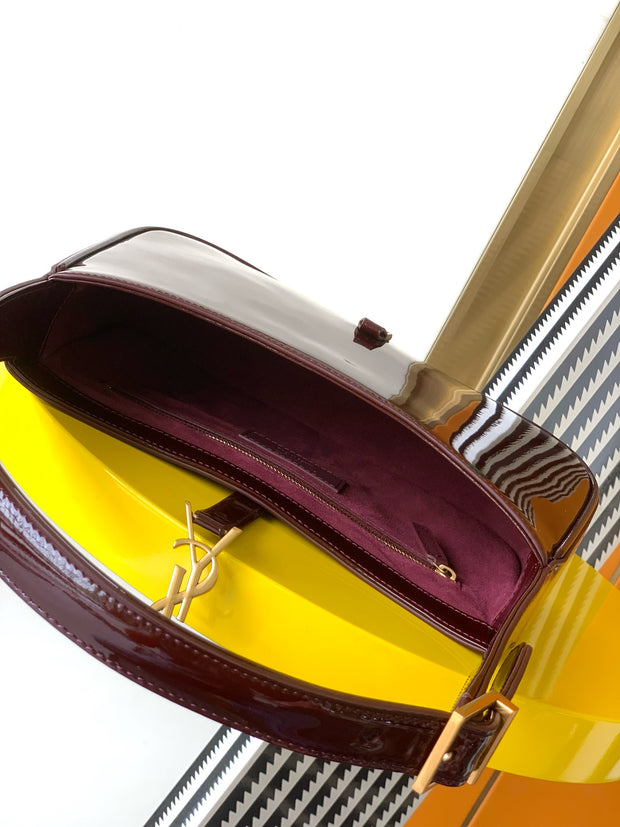 Burgundy Patent Leather with Gold Logo Hobo SL-030