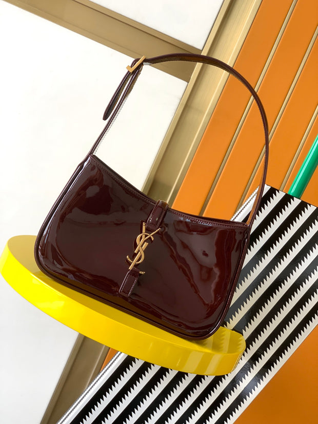 Burgundy Patent Leather with Gold Logo Hobo SL-030