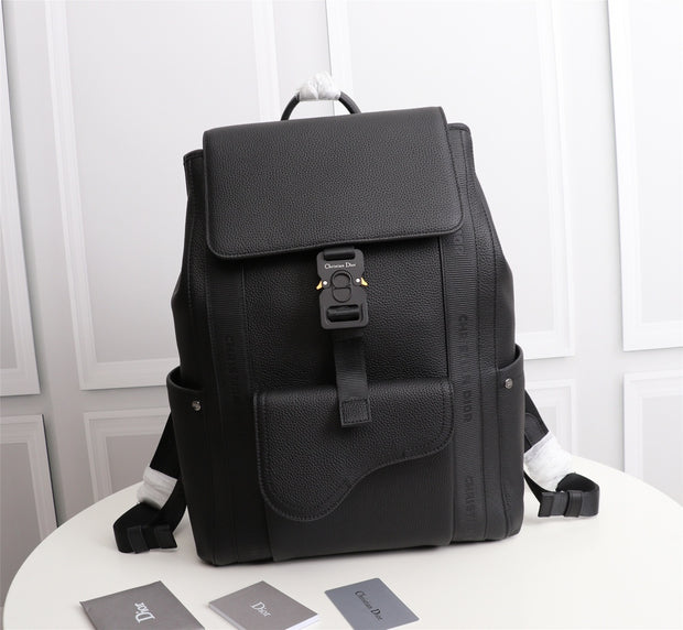 Black Leather Backpack with Gold Lock LV-049