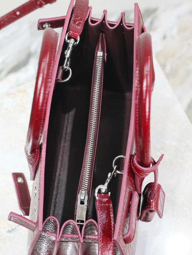 Burgundy Crocodile Leather with Gold Logo Tote SL-034