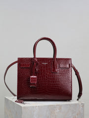 Burgundy Crocodile Leather with Gold Logo Tote SL-034