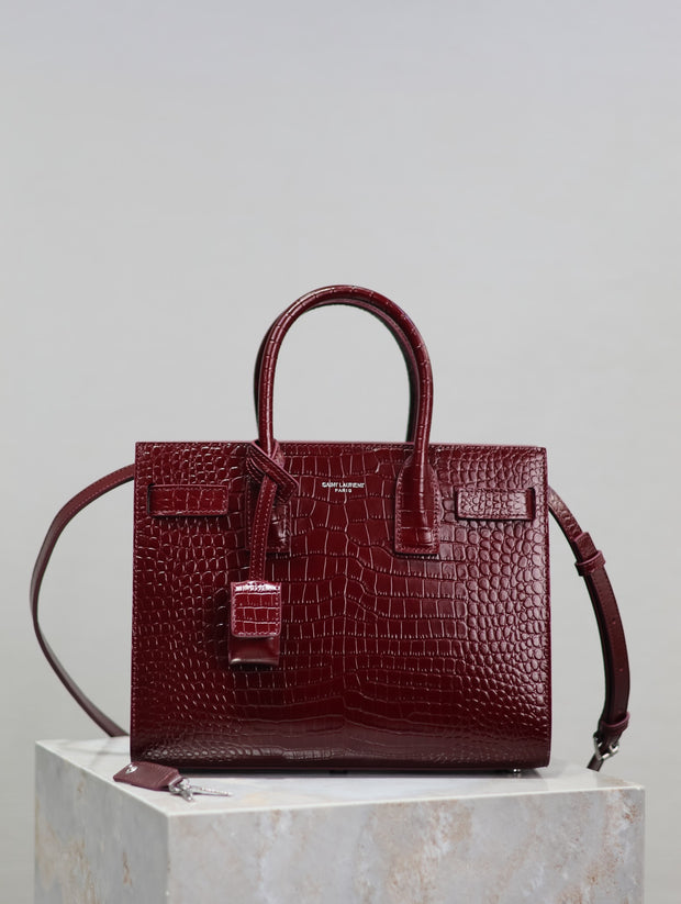 Burgundy Crocodile Leather with Gold Logo Tote SL-034