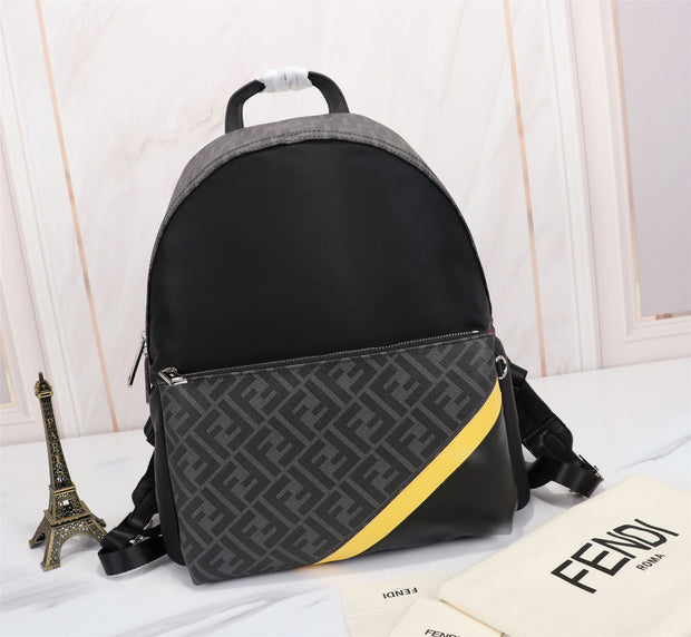 Black with Monogram and Yellow Stripe Backpack FN-033