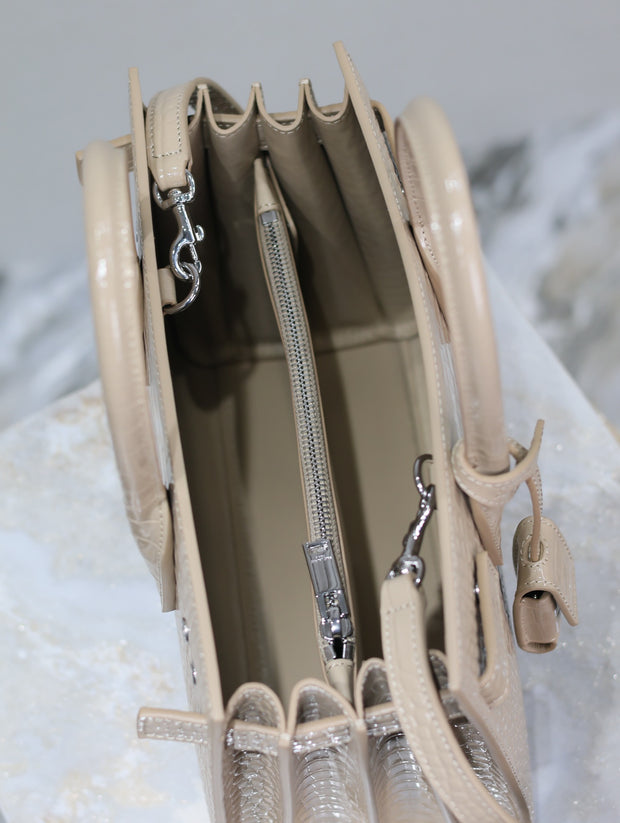 Beige Crocodile Leather with Gold Logo Tote SL-035