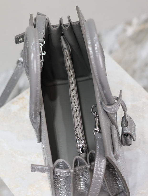 Grey Crocodile Leather with Gold Logo Tote SL-036