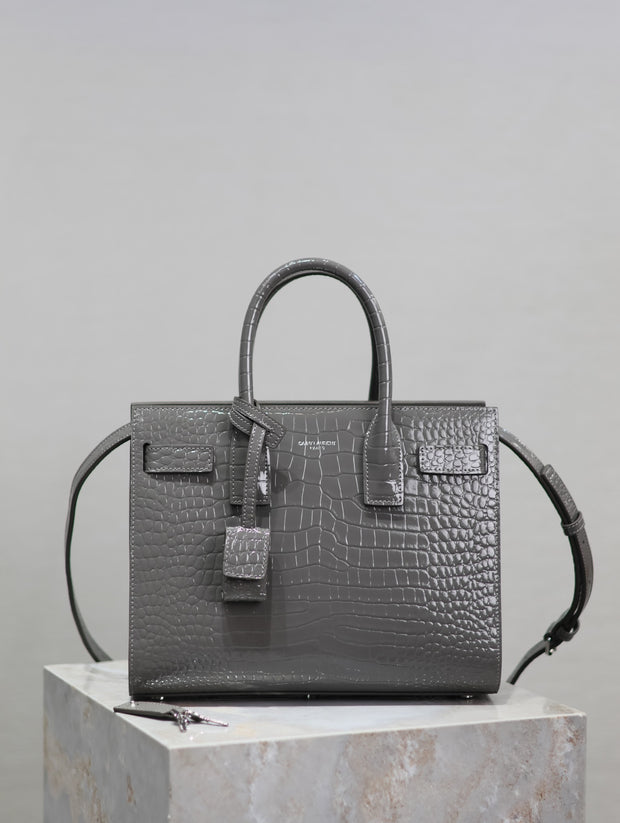 Grey Crocodile Leather with Gold Logo Tote SL-036