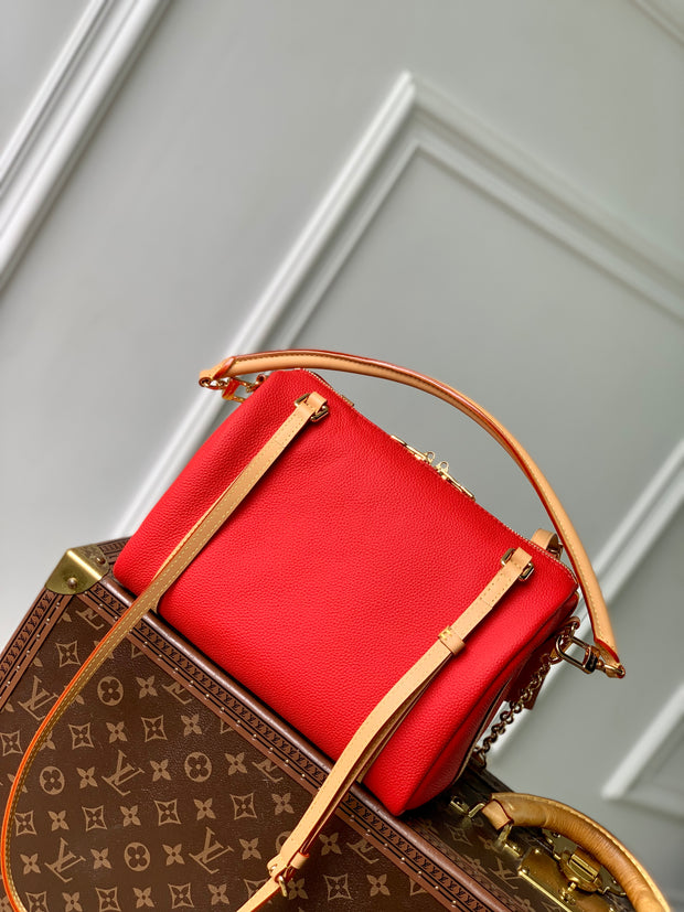 Red Leather with Beige Strap LV-055