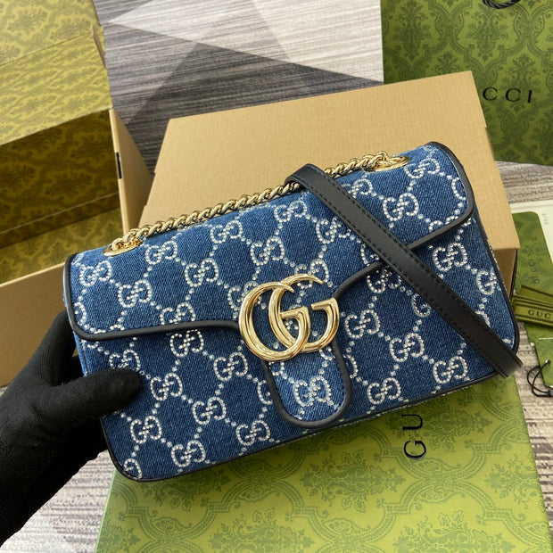 Crossbody with Chain Strap, Blue and White, Rectangular Shape GCC-036