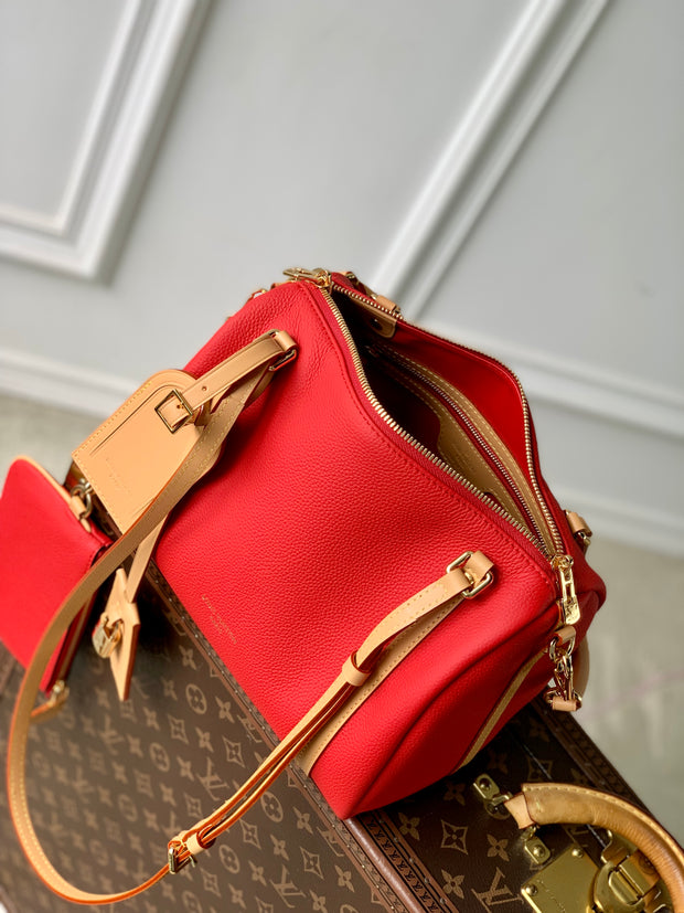 Red Leather with Beige Strap LV-055