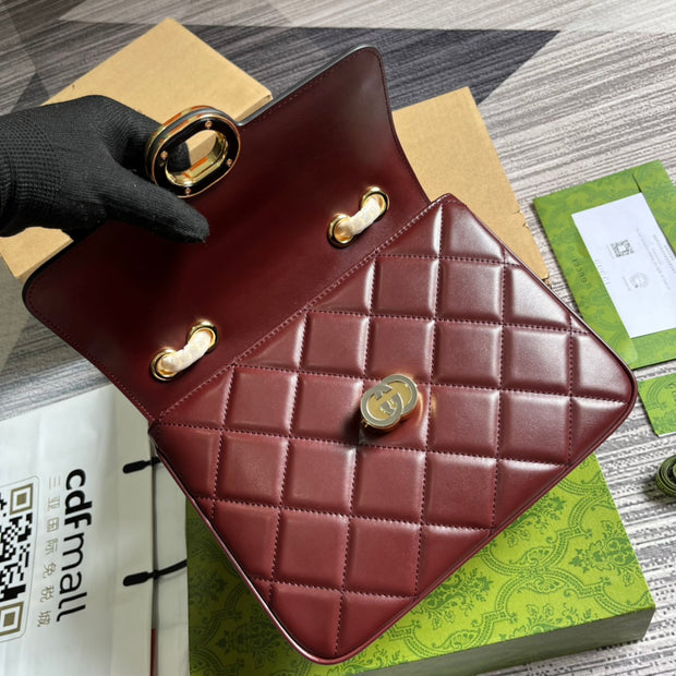 Shoulder with Chain Strap, Burgundy, Quilted Rectangular Shape GCC-038
