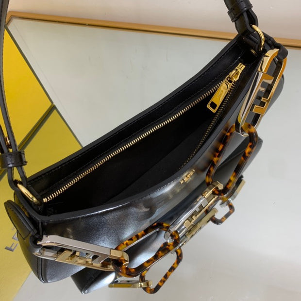 Black Leather with Tortoiseshell and Gold Chain FN-039