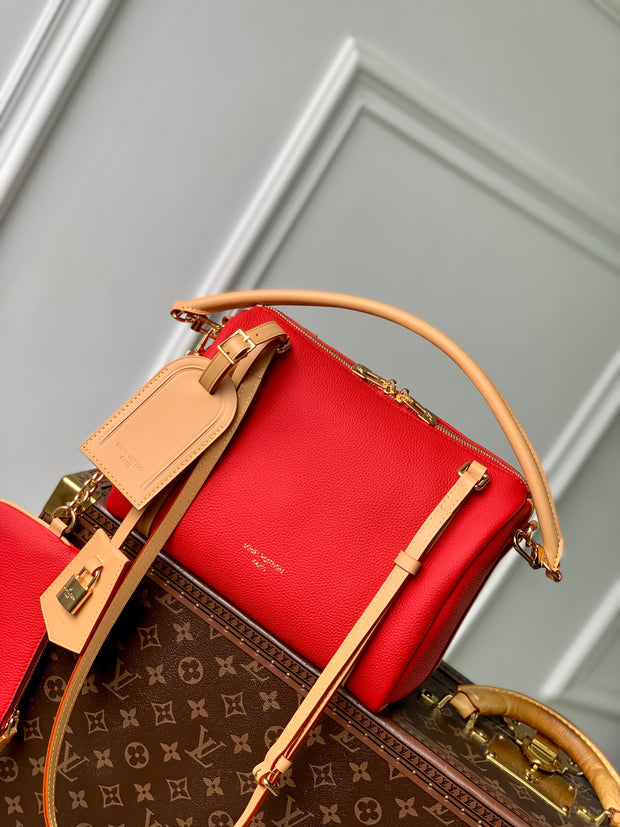 Red Leather with Beige Strap LV-055