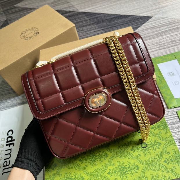 Shoulder with Chain Strap, Burgundy, Quilted Rectangular Shape GCC-038