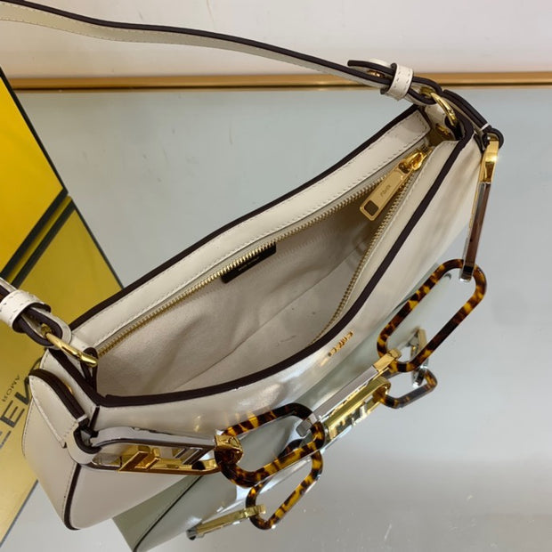 White Leather with Tortoiseshell and Gold Chain FN-040