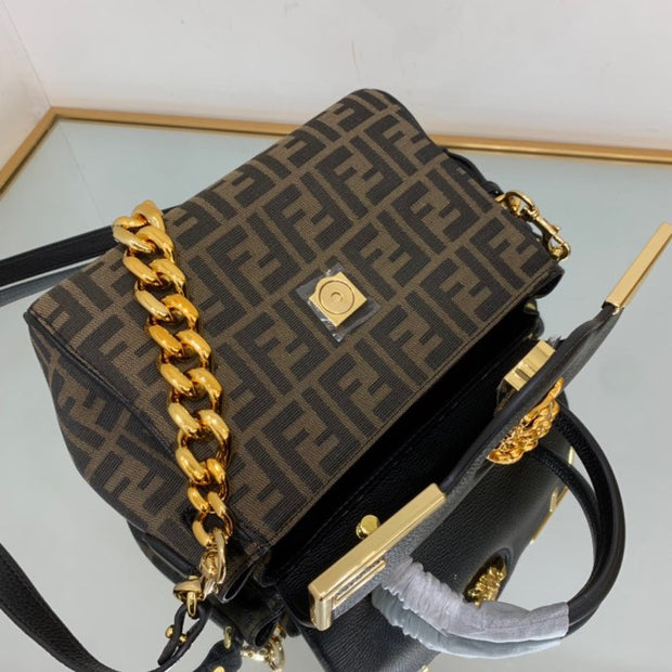 Black with Monogram and Gold Chain FN-042
