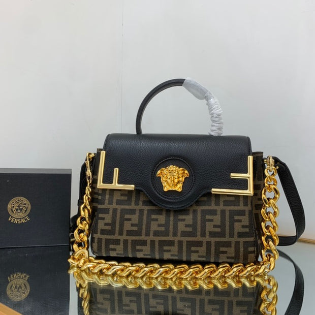 Black with Monogram and Gold Chain FN-042