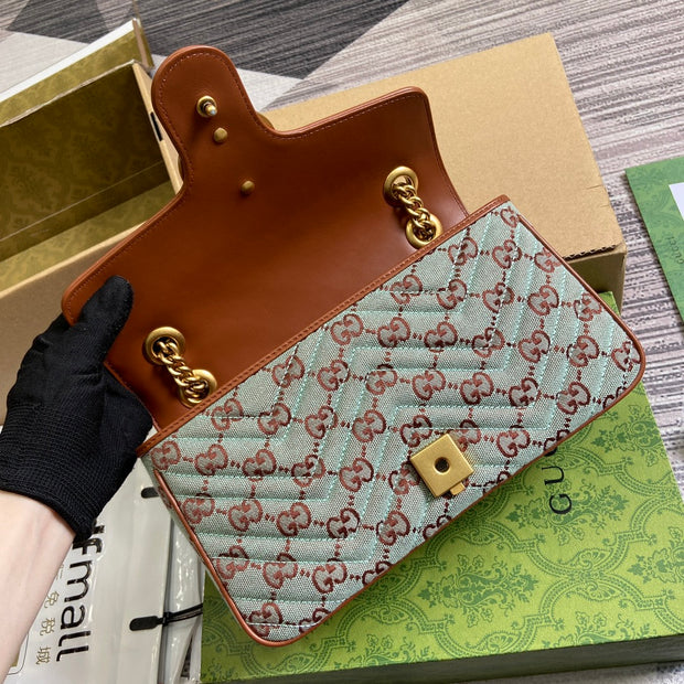 Handbag with Chain Strap, Blue and Brown, Rectangular Shape GCC-042