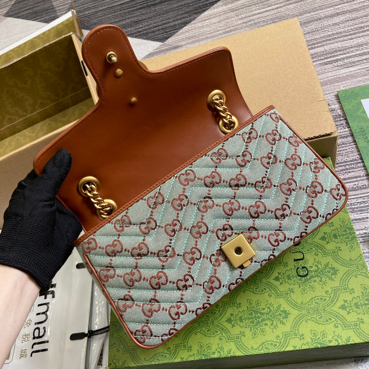 Handbag with Chain Strap, Blue and Brown, Rectangular Shape GCC-042