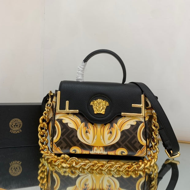 Black with Floral Print and Gold Chain FN-043