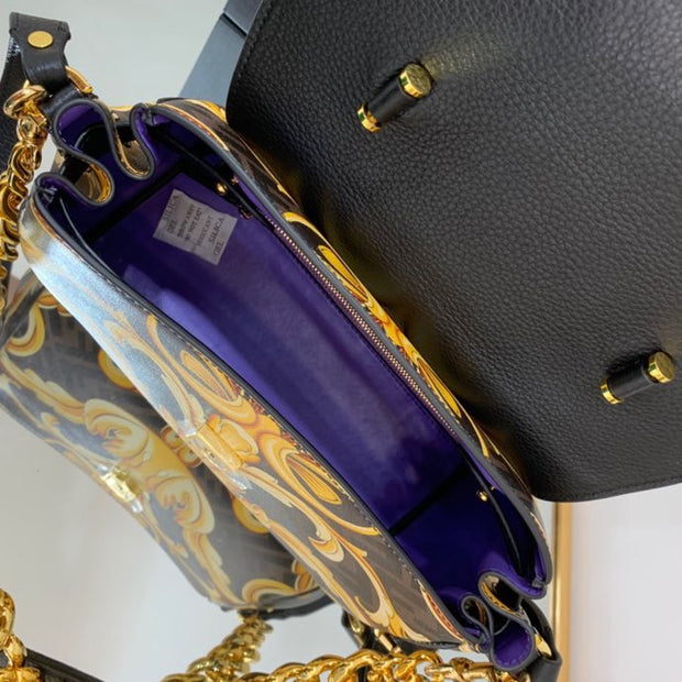 Black with Floral Print and Gold Chain FN-043