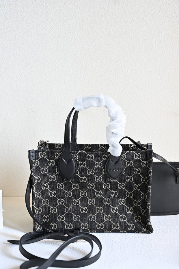 Tote with Strap, Black and Gray, Rectangular Shape GCC-046