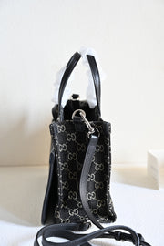 Tote with Strap, Black and Gray, Rectangular Shape GCC-046