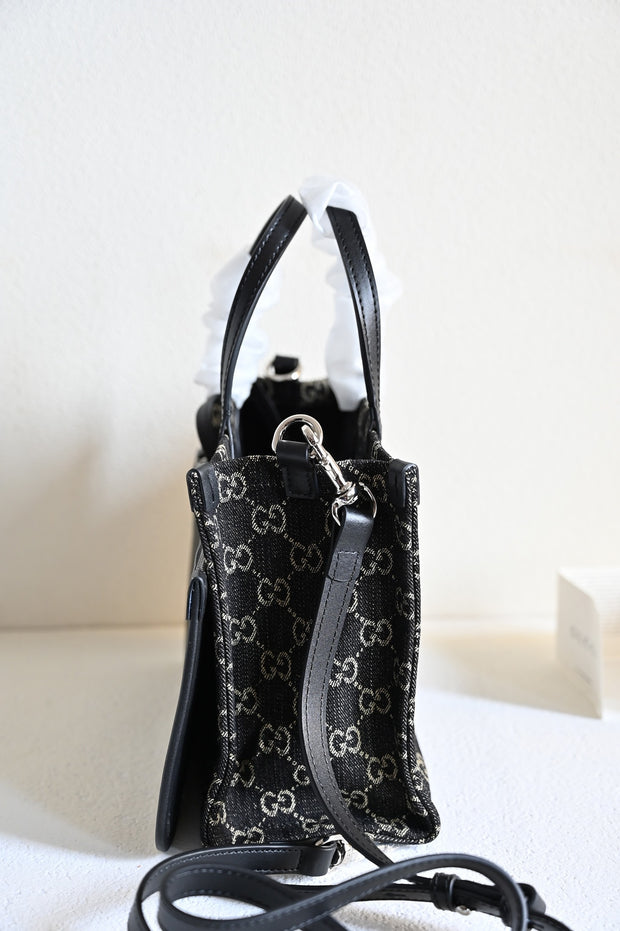 Tote with Strap, Black and Gray, Rectangular Shape GCC-046