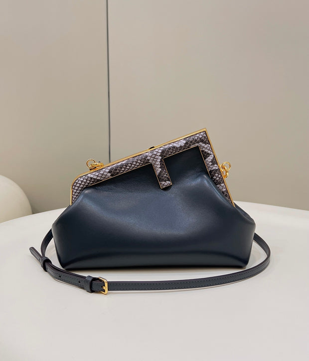 Blue Leather with Snake Print Detail FN-054