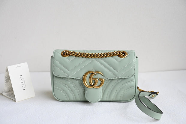 Crossbody with Chain Strap, Mint Green, Quilted Rectangular Shape GCC-054