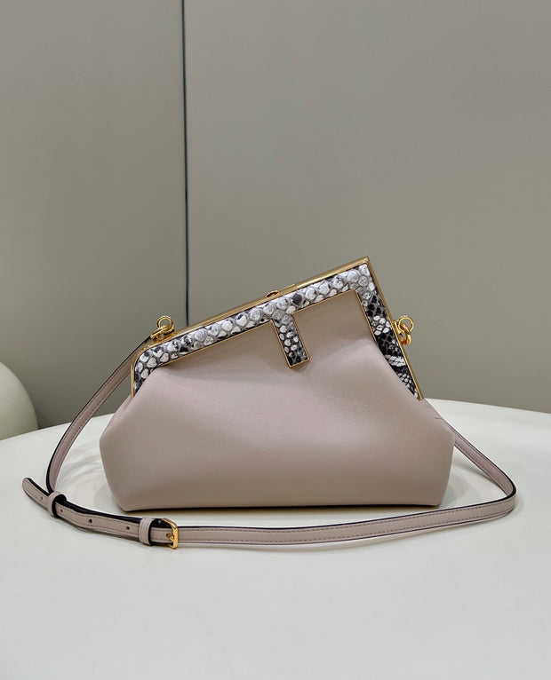 Beige Leather with Snake Print Detail FN-055