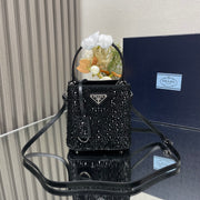 Black Starry Bucket Panier handbag covered with imitation crystals