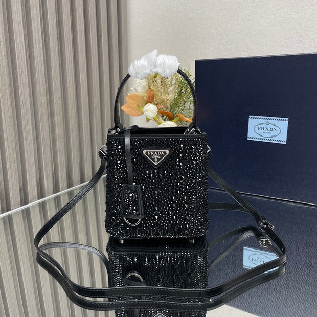 Black Starry Bucket Panier handbag covered with imitation crystals