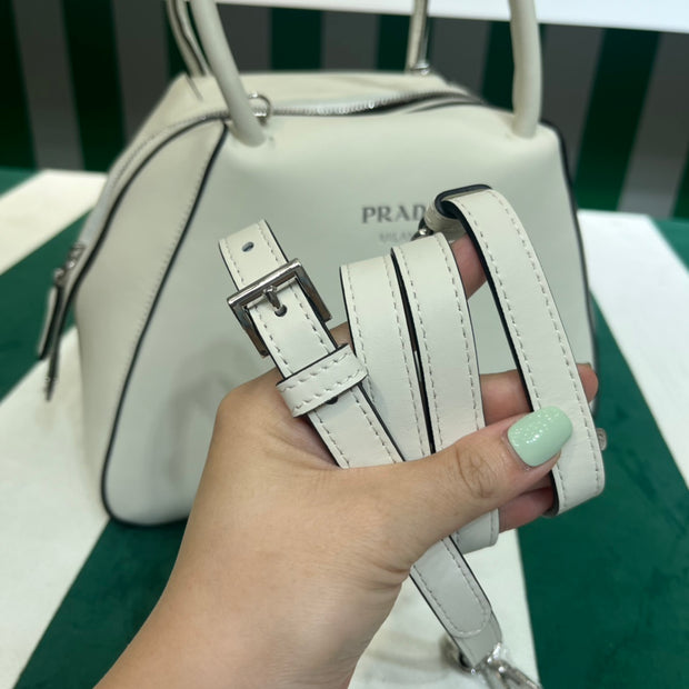 Full leather white 22fw show handbag/crossbody bag (large)